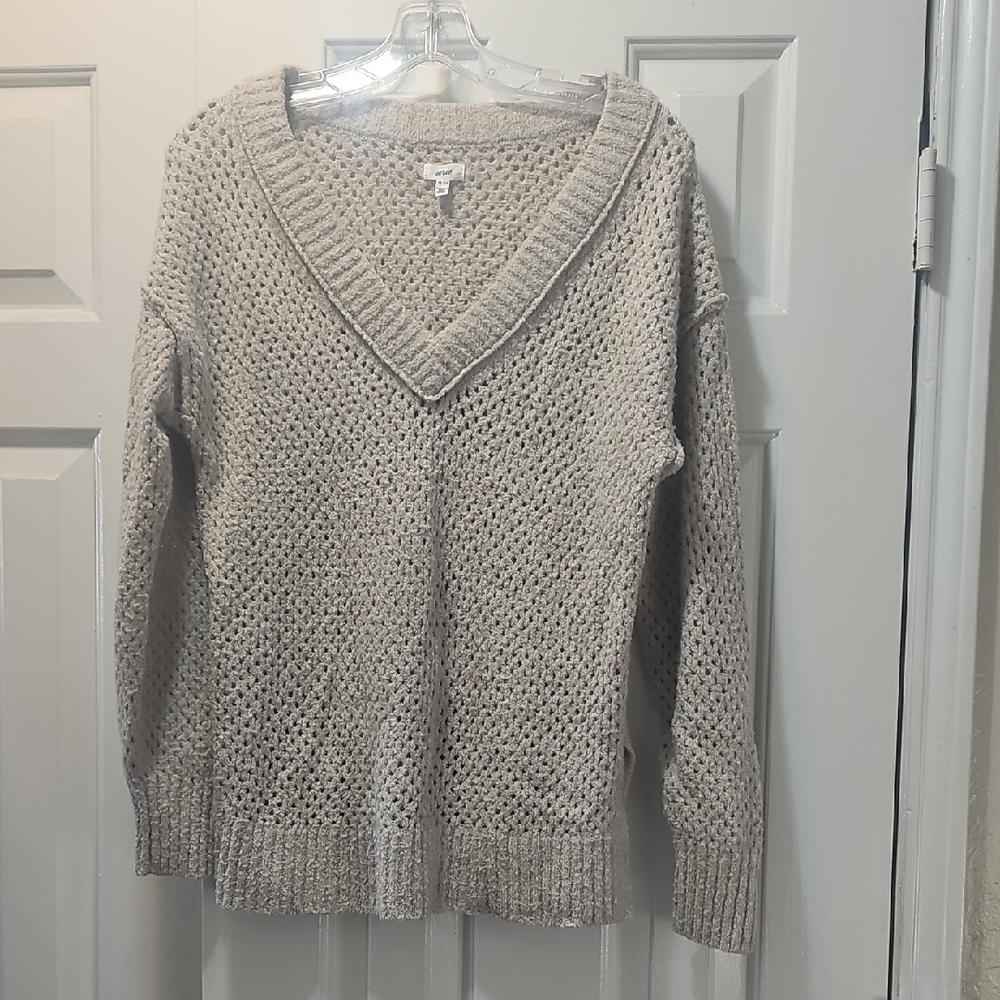 AERIE Cozy V-Neck Knit Sweater - Cream